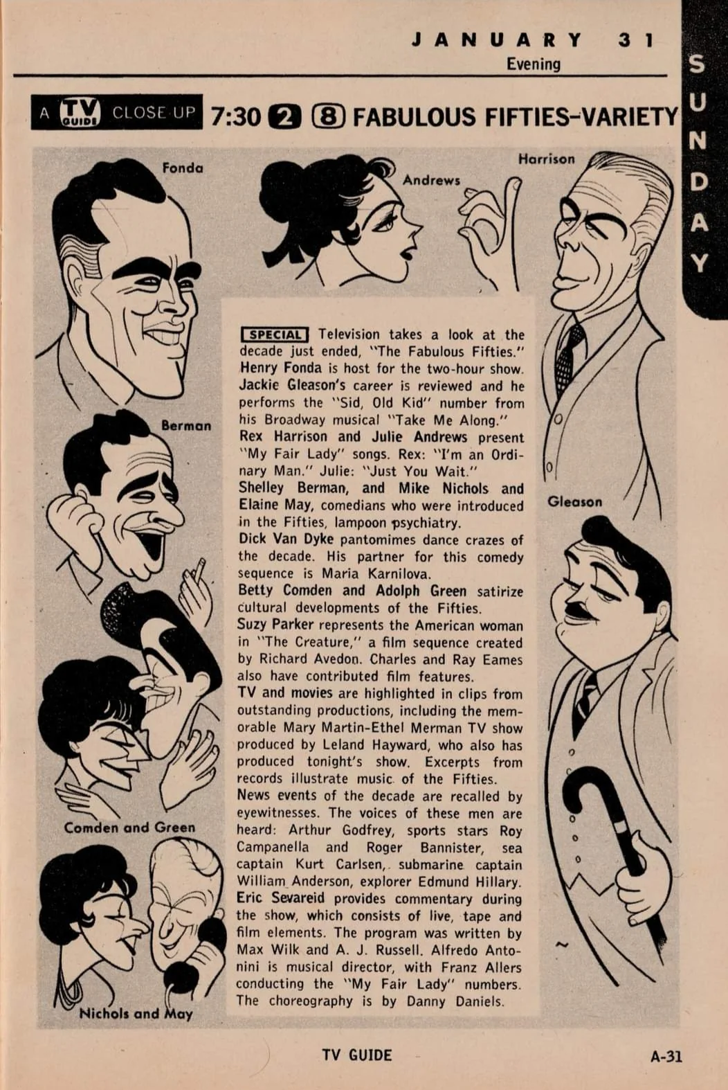 FABULOUS FIFTIES, THE (CBS 1/31/60) Henry Fonda, Dick Van Dyke, Jackie Gleason, Rex Harrison, Julie Andrews, Shelley Berman, Mike Nichols, Elaine May - Image 10